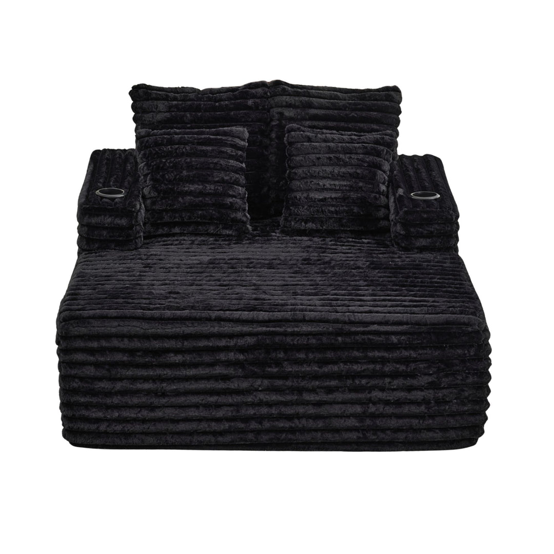 Black Ribbed Velvet Extra-Large Lounge Chair with Cupholders WICKERNIGHTSTAND