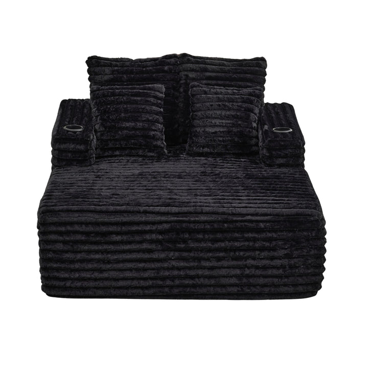Black Ribbed Velvet Extra-Large Lounge Chair with Cupholders WICKERNIGHTSTAND