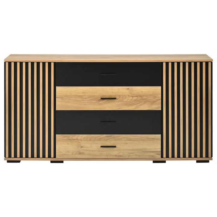 Oak Sideboard Black Stripe with 4 Drawers & 2 Doors 140cm WOODCHAIR