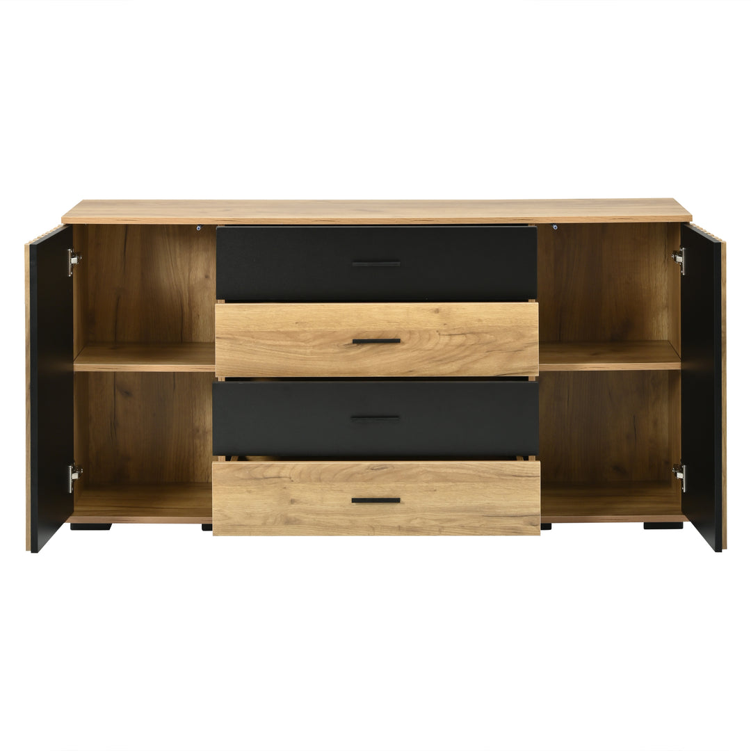 Oak Sideboard Black Stripe with 4 Drawers & 2 Doors 140cm WOODCHAIR