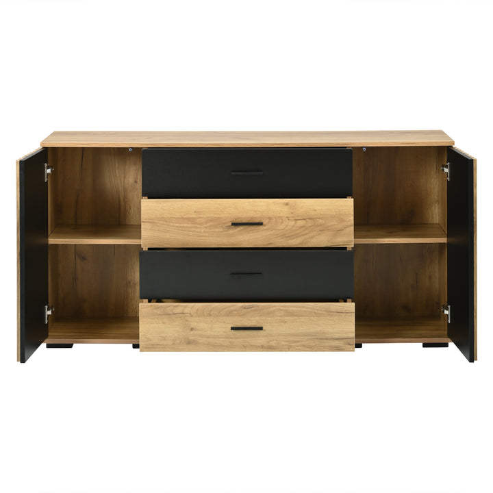 Oak Sideboard Black Stripe with 4 Drawers & 2 Doors 140cm WOODCHAIR