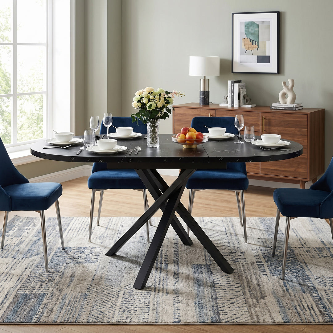 Black marble look extendable round to oval dining table 100-140cm CONSOLENEST