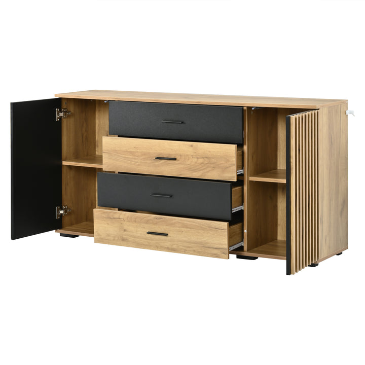 Oak Sideboard Black Stripe with 4 Drawers & 2 Doors 140cm WOODCHAIR