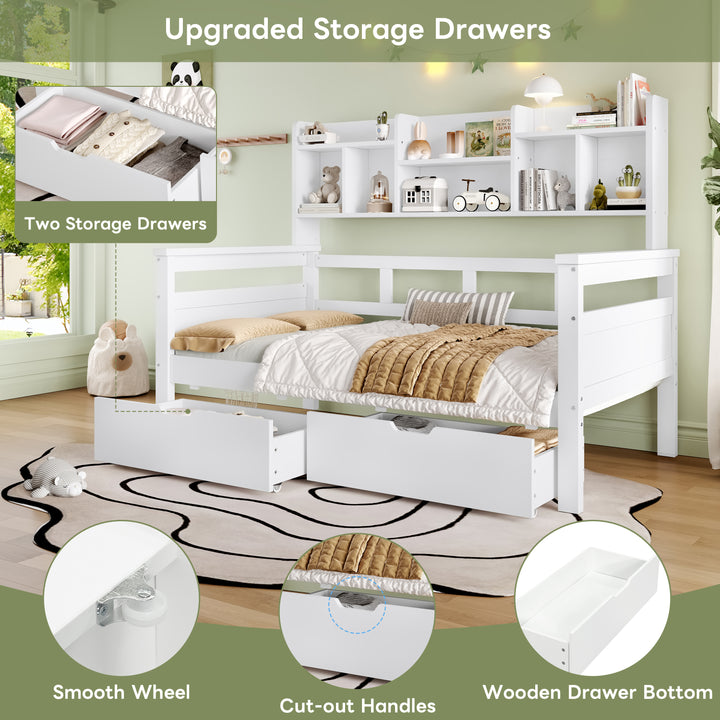 White wooden daybed with shelves and 2 drawers (90*190cm) SANDARAC