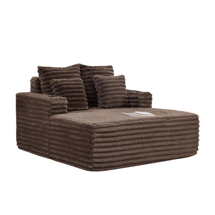 Brown Ribbed Velvet Extra-Large Lounge Chair with Cupholders WICKEROTTOMAN