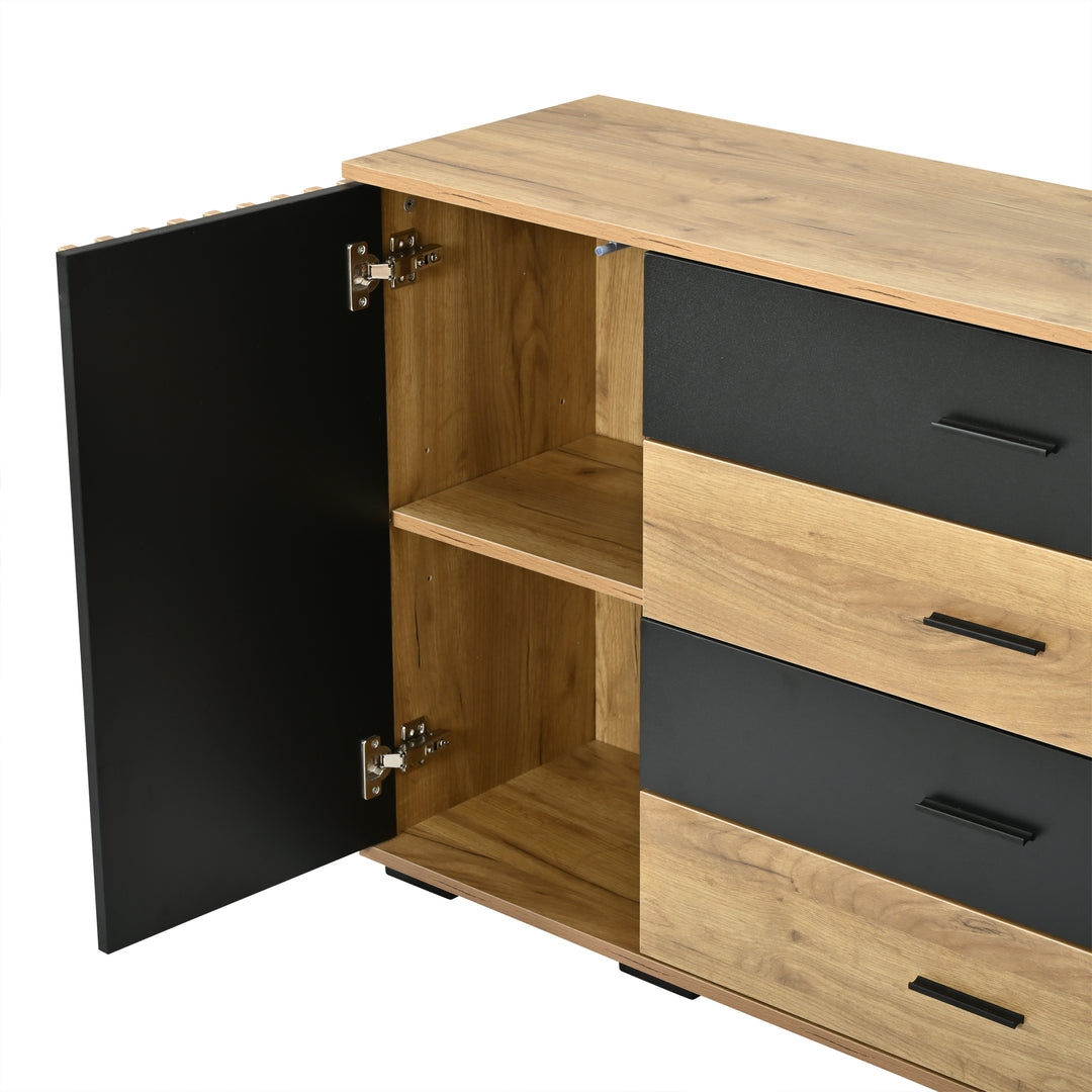 Oak Sideboard Black Stripe with 4 Drawers & 2 Doors 140cm WOODCHAIR