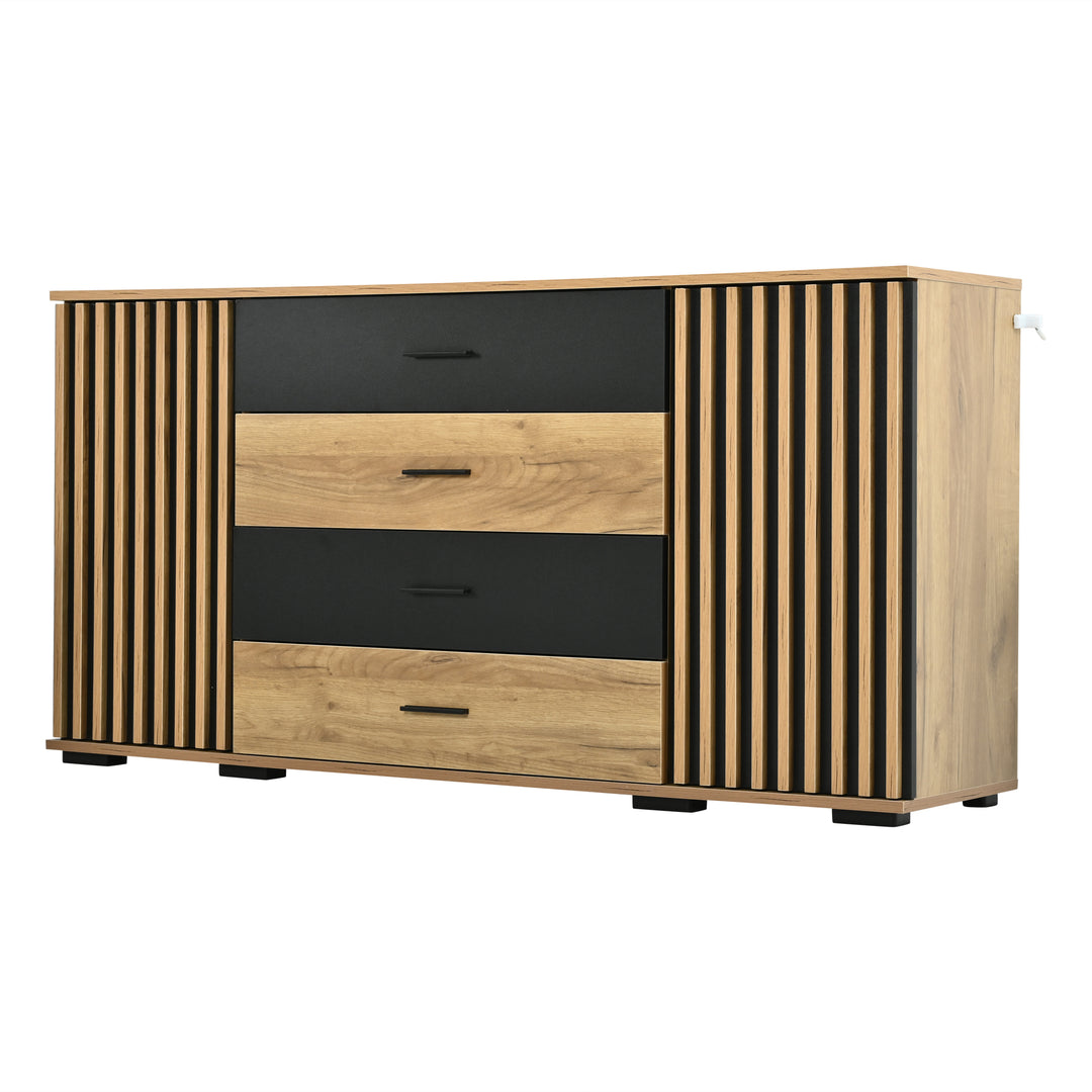 Oak Sideboard Black Stripe with 4 Drawers & 2 Doors 140cm WOODCHAIR