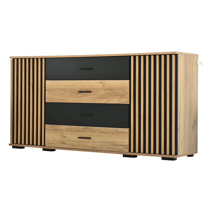 Oak Sideboard Black Stripe with 4 Drawers & 2 Doors 140cm WOODCHAIR