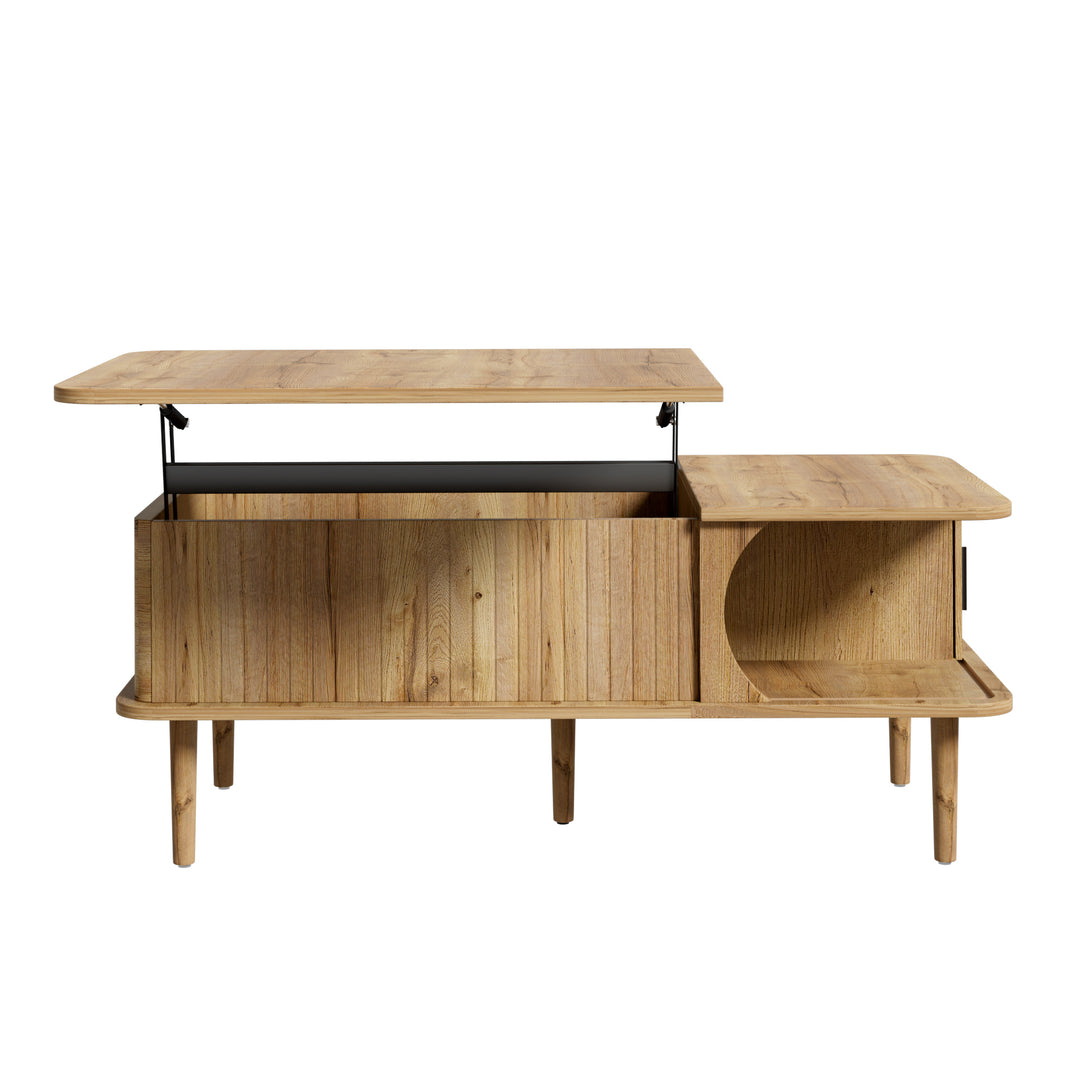 Retro Lift-Top Natural Wooden Look Coffee Table with 3D Wave 95cm ARROWLAMP