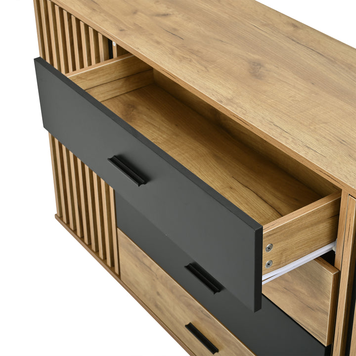 Oak Sideboard Black Stripe with 4 Drawers & 2 Doors 140cm WOODCHAIR