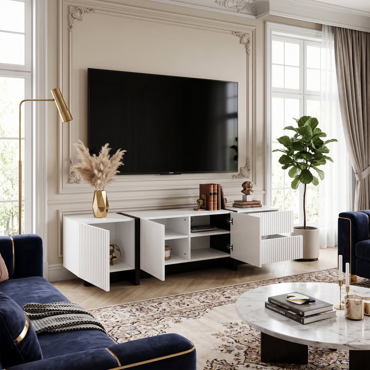 Black and white TV stand 190cm 3 doors 2 drawers CONSOLEBROWN