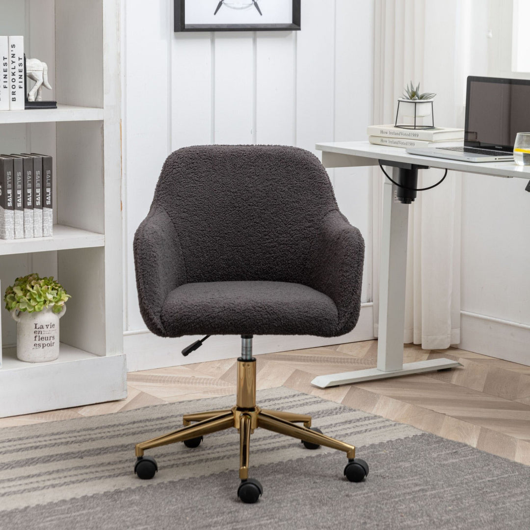 Grey teddy velvet office chair with armrests swivel wheel gold base TORQIL GREY UK
