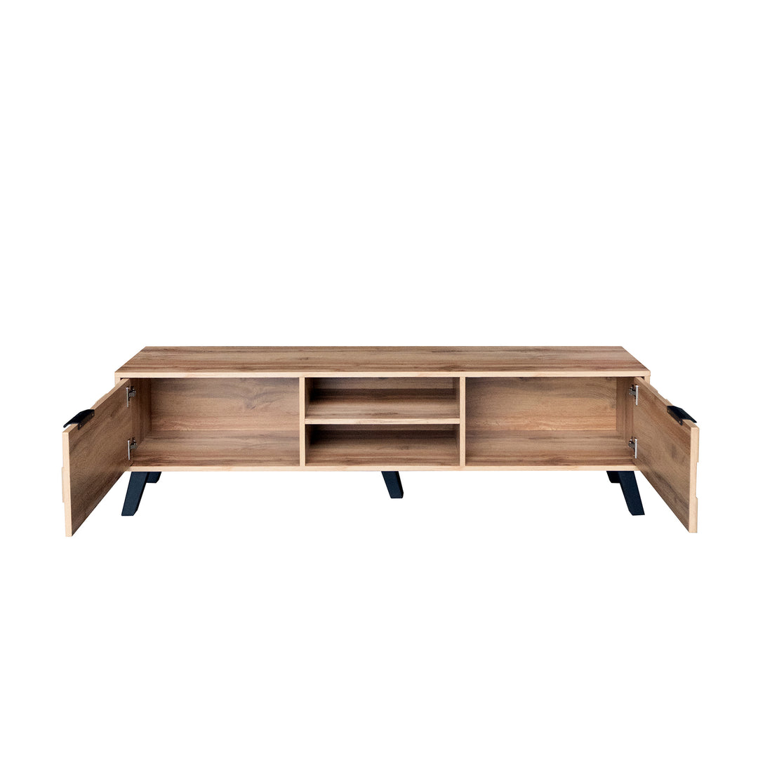 Set of 3 modern sideboard TV stand and shoe cabinet with geometric wood texture black legs DECOMPOS+FLAGELLUM+LYSOGEN