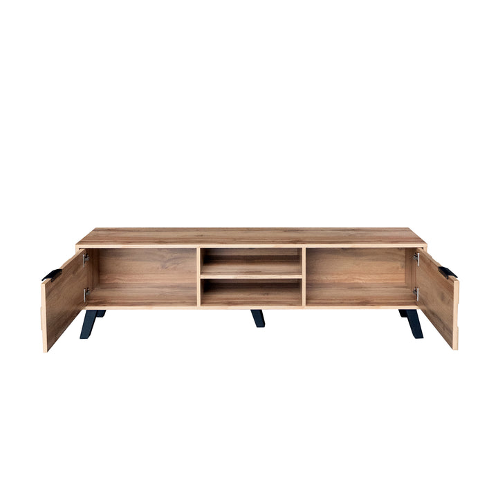 Set of 3 modern sideboard TV stand and shoe cabinet with geometric wood texture black legs DECOMPOS+FLAGELLUM+LYSOGEN