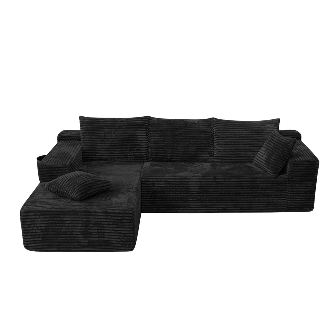 Black L-Shaped Sectional Sofa Corduroy with Deep Seat 237cm ARROWDRESSER