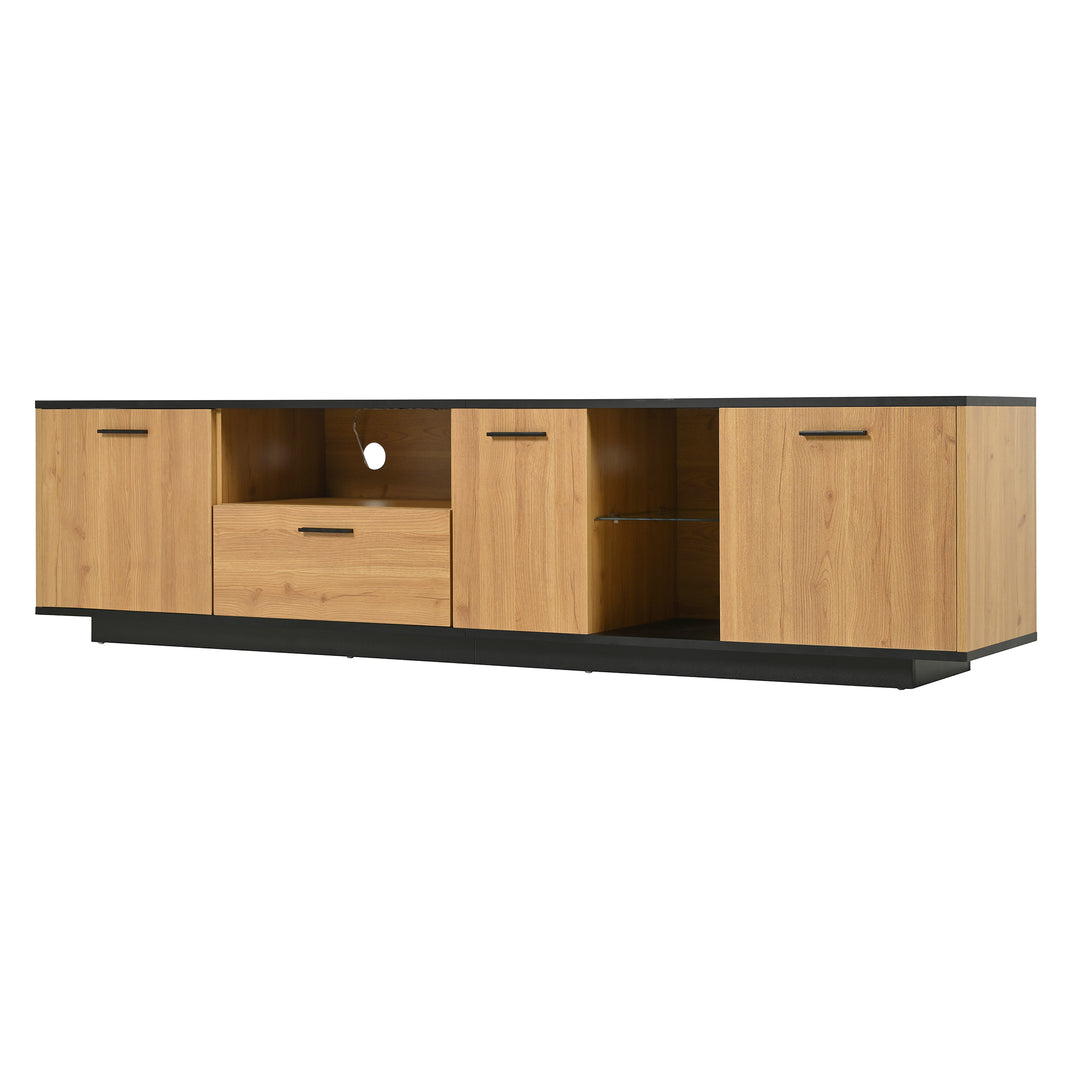 Black wooden TV cabinet with 3 doors & LED lighting INDUSIUM