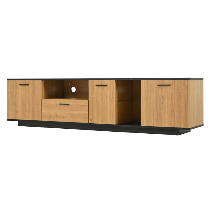 Black wooden TV cabinet with 3 doors & LED lighting INDUSIUM