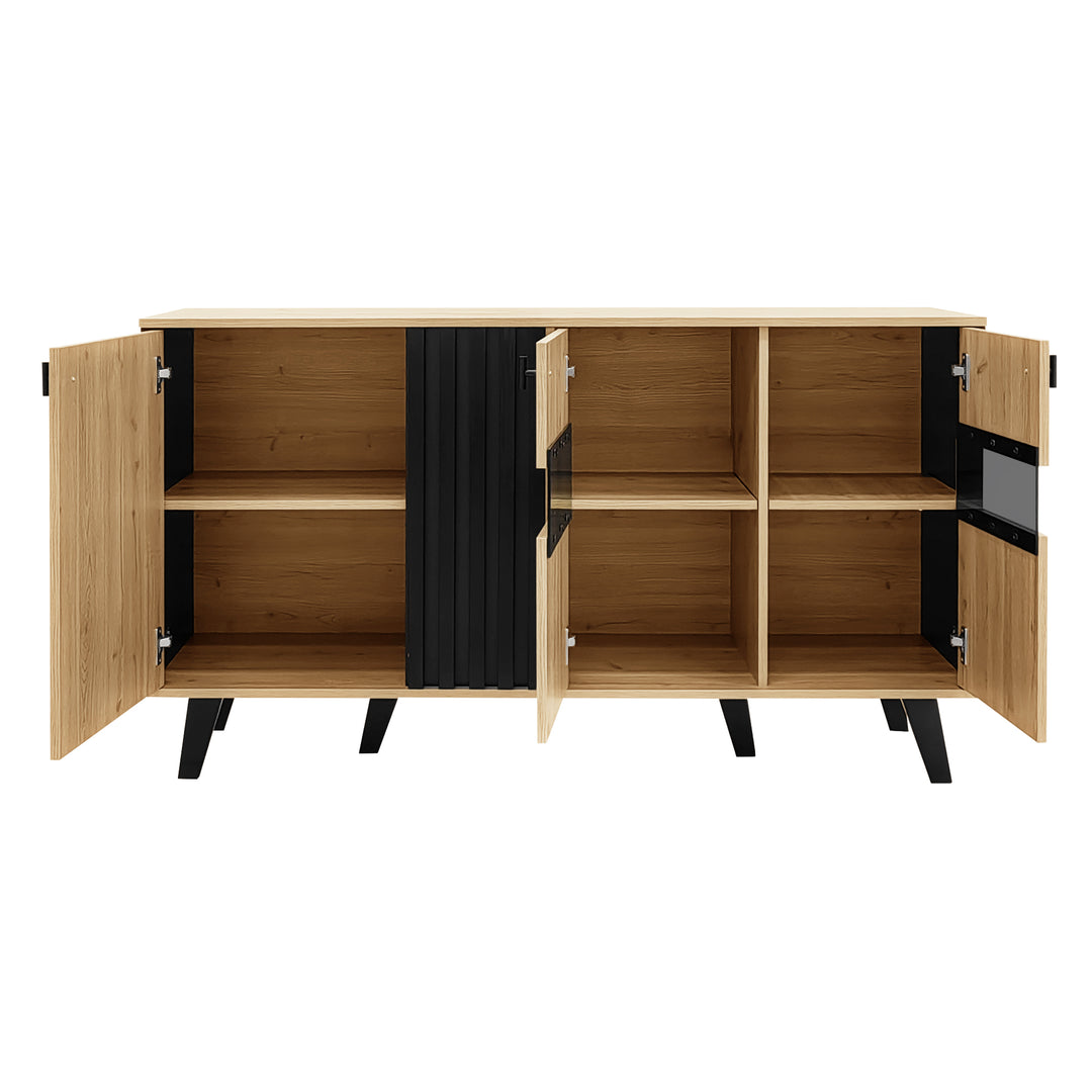 Modern wooden sideboard wood &amp; stripped black with LED lighting APOTHECI