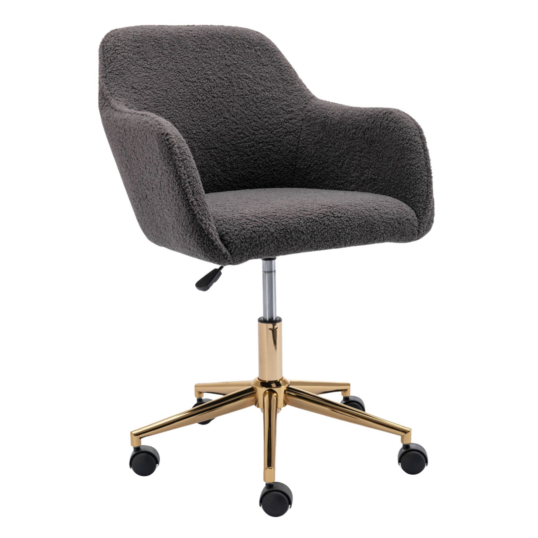 Grey teddy velvet office chair with armrests swivel wheel gold base TORQIL GREY UK