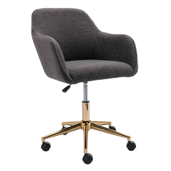 Grey teddy velvet office chair with armrests swivel wheel gold base TORQIL GREY UK