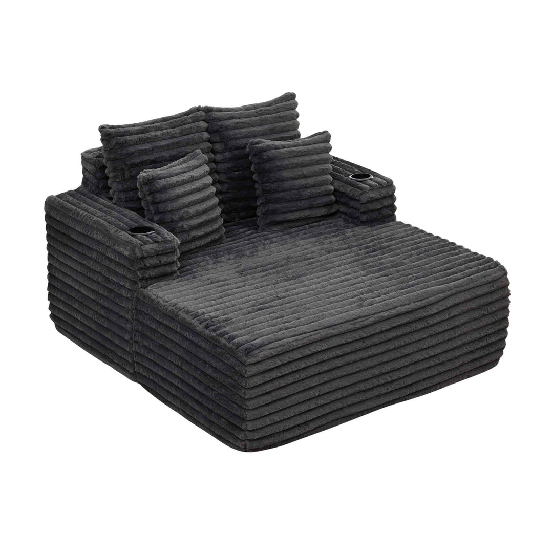 00+缺图 Chaise Lounge Sofa Bed, Dawn Grey Plush Faux Fur Foam Convertible Sleeper with 2 Pillows TRUNKWORK