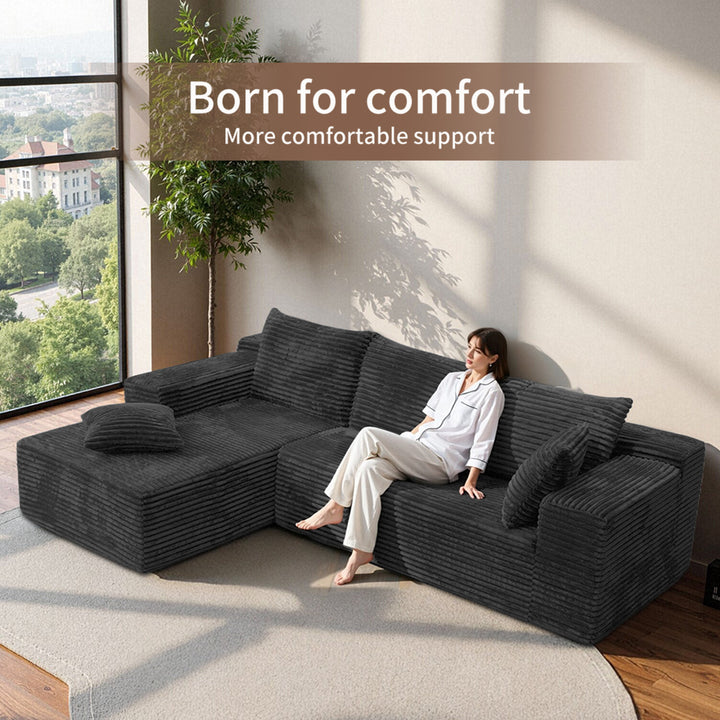 Modular L-Shaped Sectional Sofa Dark Grey Corduroy Couch with Deep Seat 237cm ARROWNIGHTSTAND