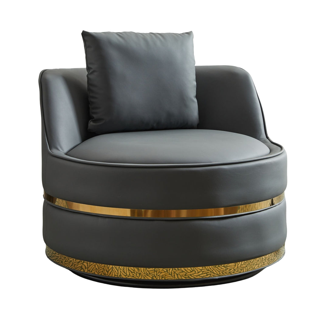 360° Swivel Barrel Chair Grey PU Leather Accent Chair 78cm TRUNKGREEN