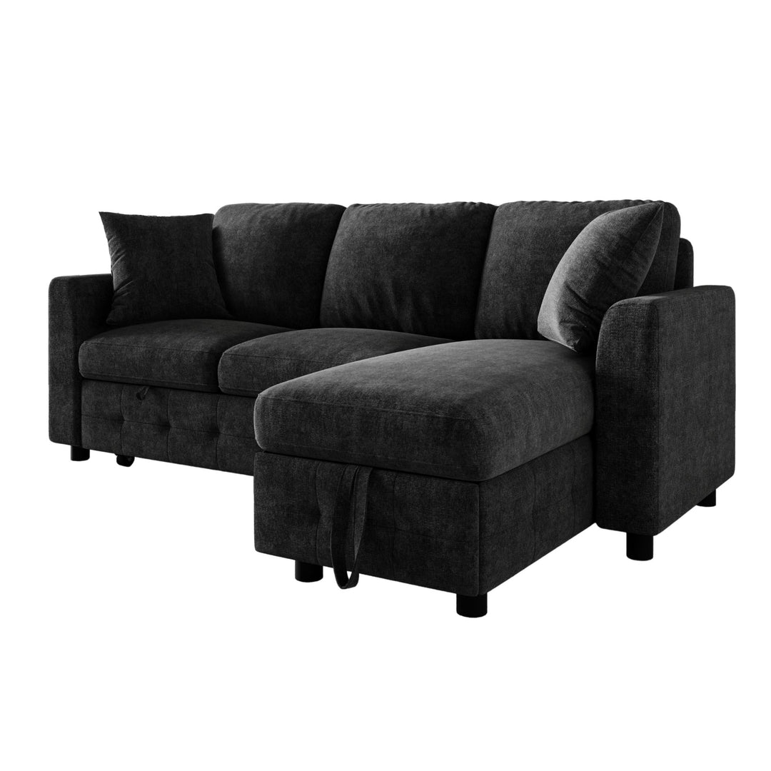 L-Shaped Corner 3-Seater Sofa Bed Grey Chenille with Storage Chaise and USB Charging 200cm ARROWCHEST