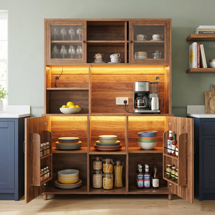 Tall wooden kitchen cabinet with LED lighting and glass doors COMPACTORGANIZER