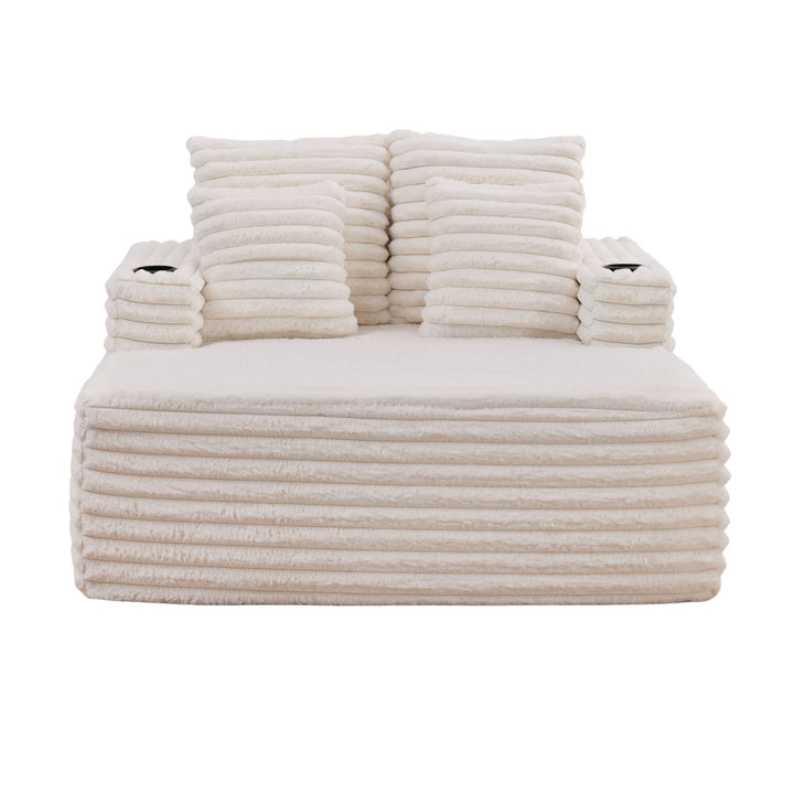 Corduroy Convertible Sleeper Sofa Bed, White Oversized Chair with Cup Holders and Pillows URBANWOODMAX