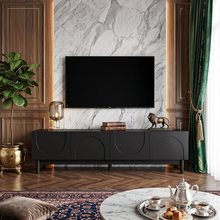 Black TV stand arched design 4 doors modern minimalist 169*34*45.5cm CONSOLEEDGE