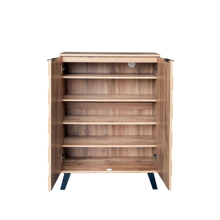 Set of 3 modern sideboard TV stand and shoe cabinet with geometric wood texture black legs DECOMPOS+FLAGELLUM+LYSOGEN