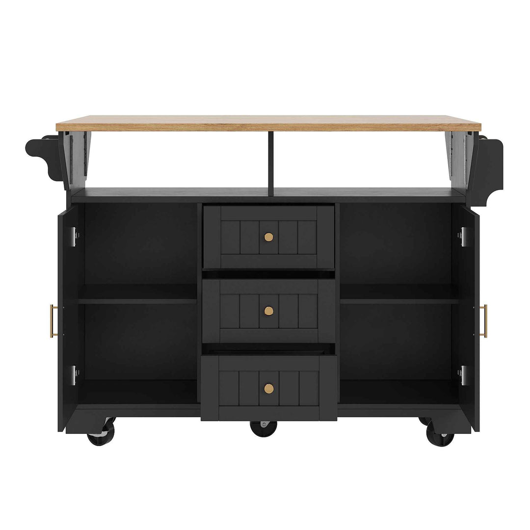 Extendable kitchen island trolley dining bar table wooden and black storage INFINITEMOME