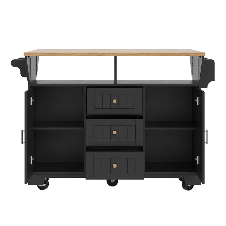 Extendable kitchen island trolley dining bar table wooden and black storage INFINITEMOME