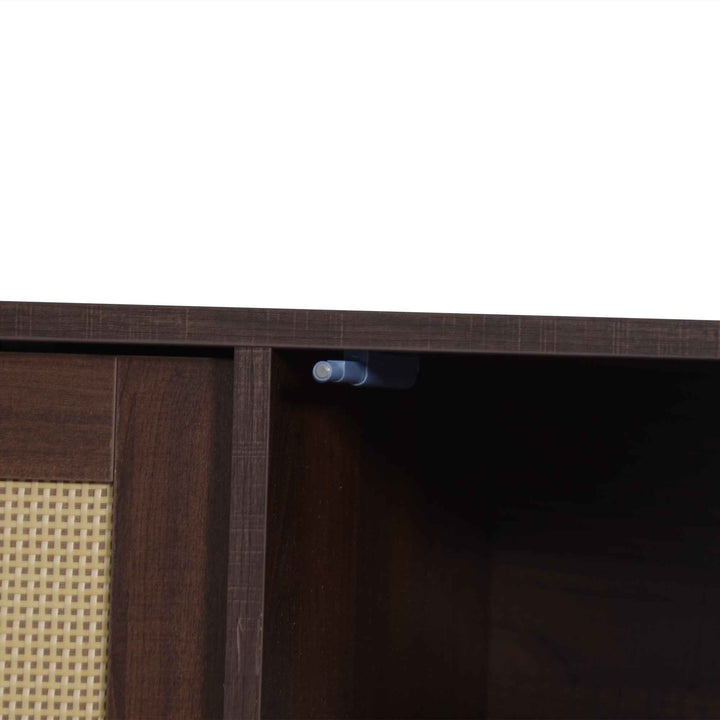 TV stand dark wood vintage look with rattan sliding doors & 2 drawers  INFINITERIF