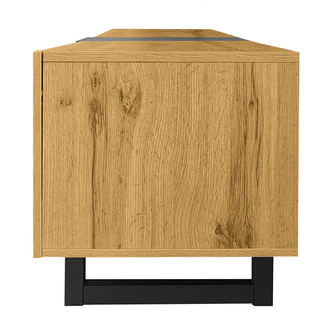 Colorblock TV cabinet retro wood grain compartments, U-shaped metal legs RESPIRATO