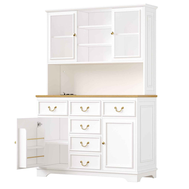 Tall white kitchen cabinet with LED lighting, USB ports & sockets 118x39.5x180cm