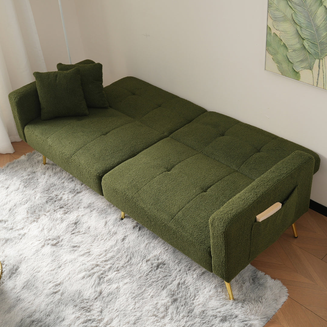 Olive green sherpa 3-seater clic-clac sofa bed, adjustable backrest & side pocket ALDEN GREEN UK