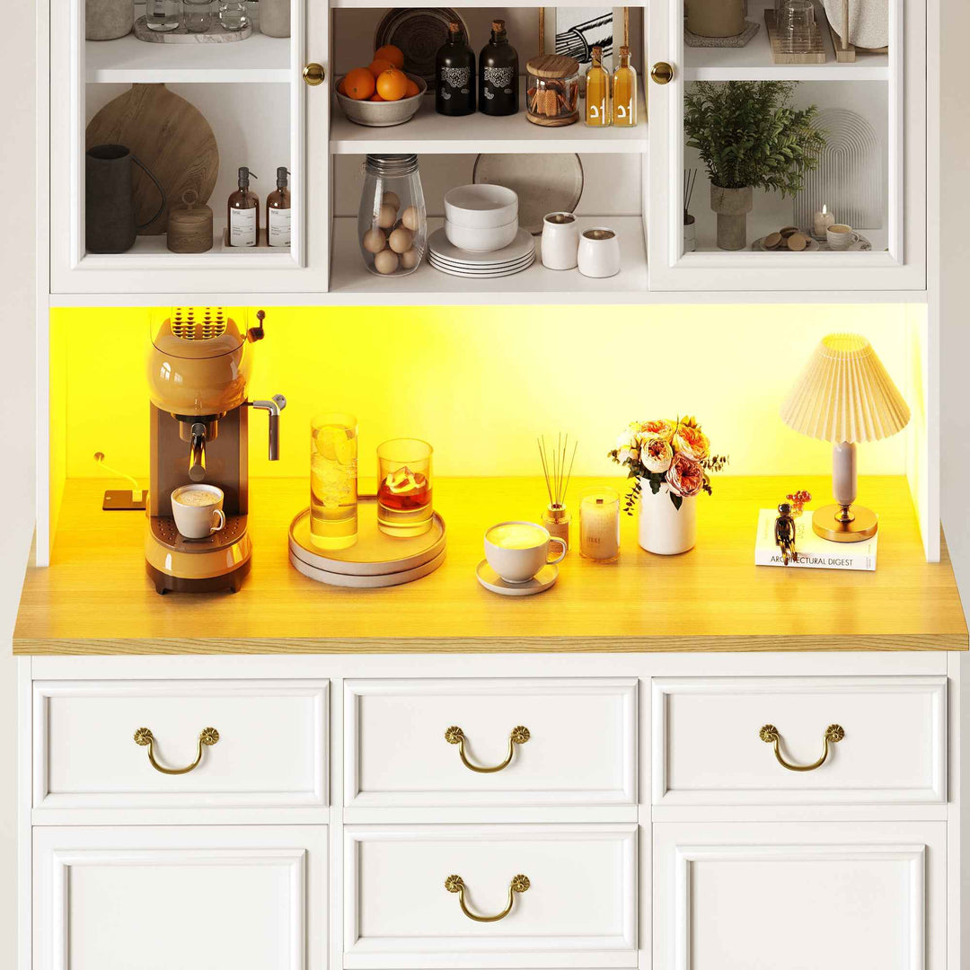 Tall white kitchen cabinet with LED lighting, USB ports & sockets 118x39.5x180cm