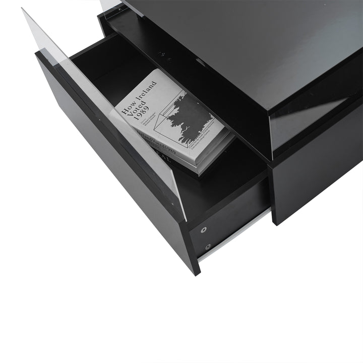Modern LED light high gloss black square coffee table with 2 drawers THERAPY