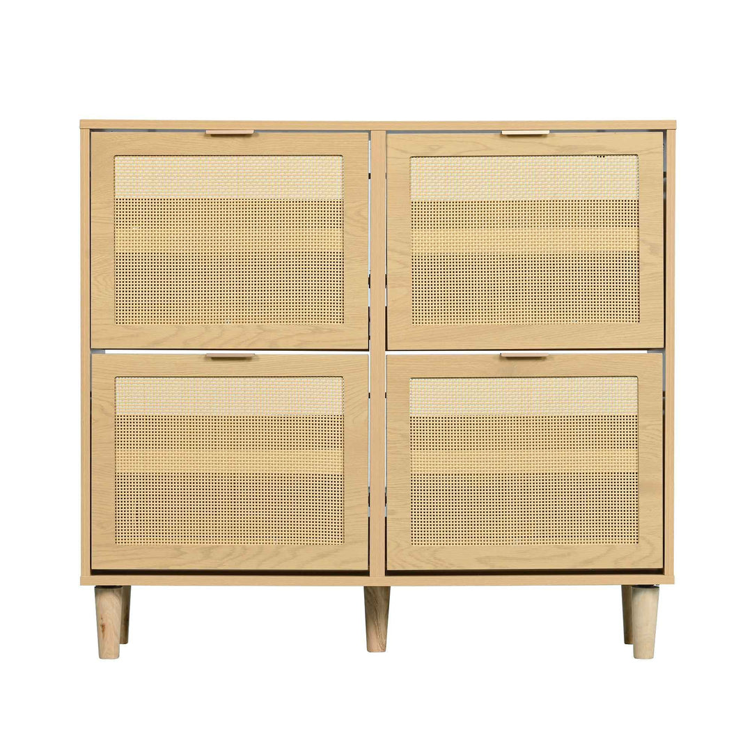 00+Shoe Storage Cabinet Rattan With 4 Flip Drawers Adjustable Shelves Light Oak For Hallway Organiser CONCRETEBOX