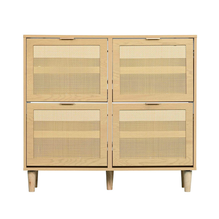 00+Shoe Storage Cabinet Rattan With 4 Flip Drawers Adjustable Shelves Light Oak For Hallway Organiser CONCRETEBOX