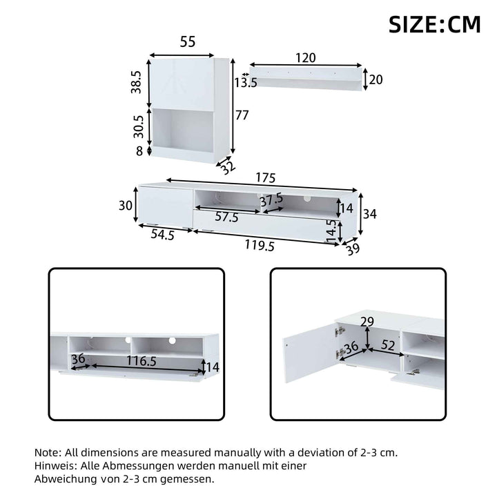 3 piece TV stand and wall unit set white high gloss with LED lighting