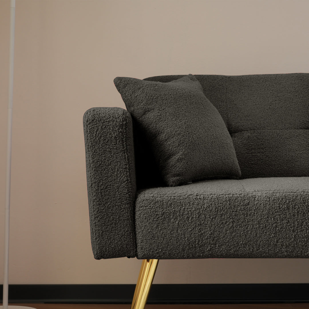 Dark gray sherpa 3-seater clic-clac sofa bed, adjustable backrest & side pocket ALDEN GREY UK