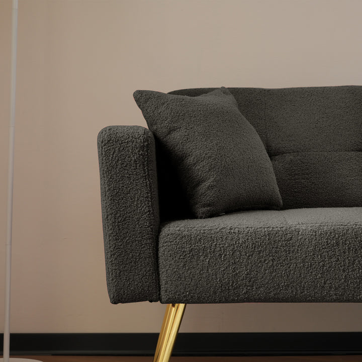 Dark gray sherpa 3-seater clic-clac sofa bed, adjustable backrest & side pocket ALDEN GREY UK