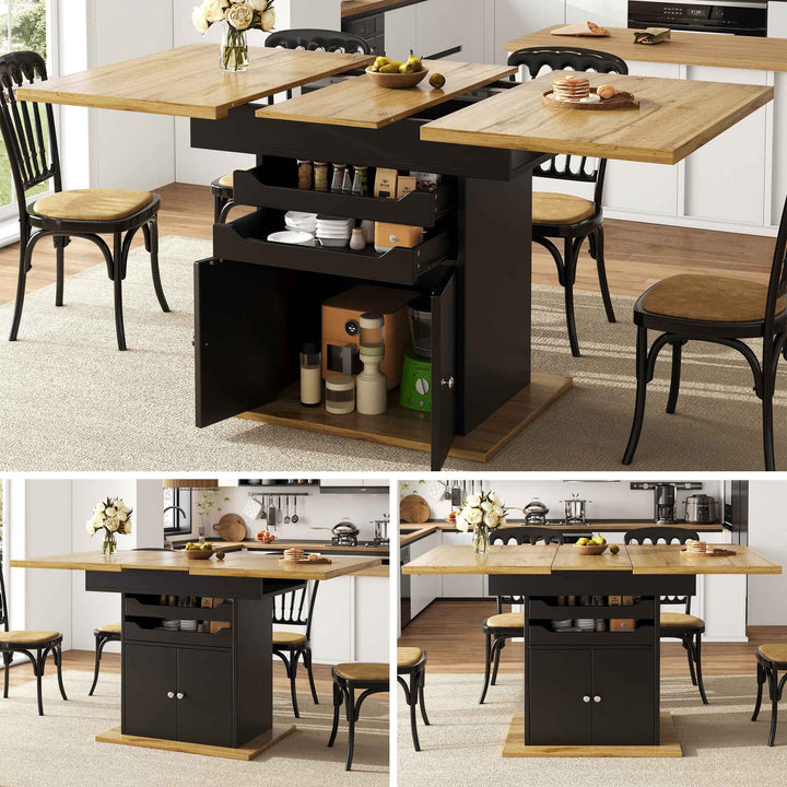 Extendable wooden dining table for 4-6 foldable with drawers and cabinet INFINITENEXX