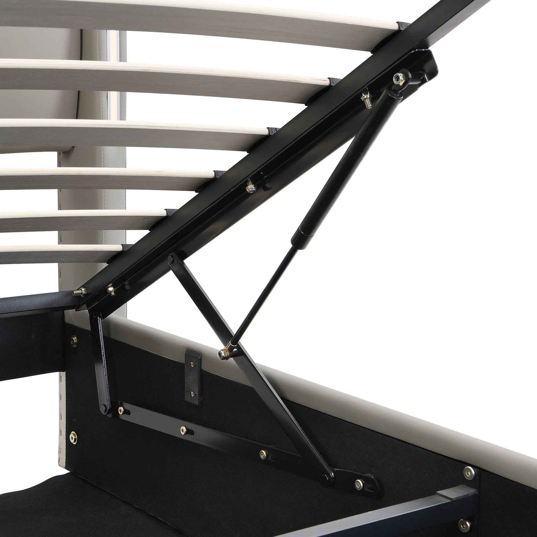 Super king size ottoman bed PU light grey with LED, USB ports, adjustable headboard 180x200cm INFINITEKAELIS