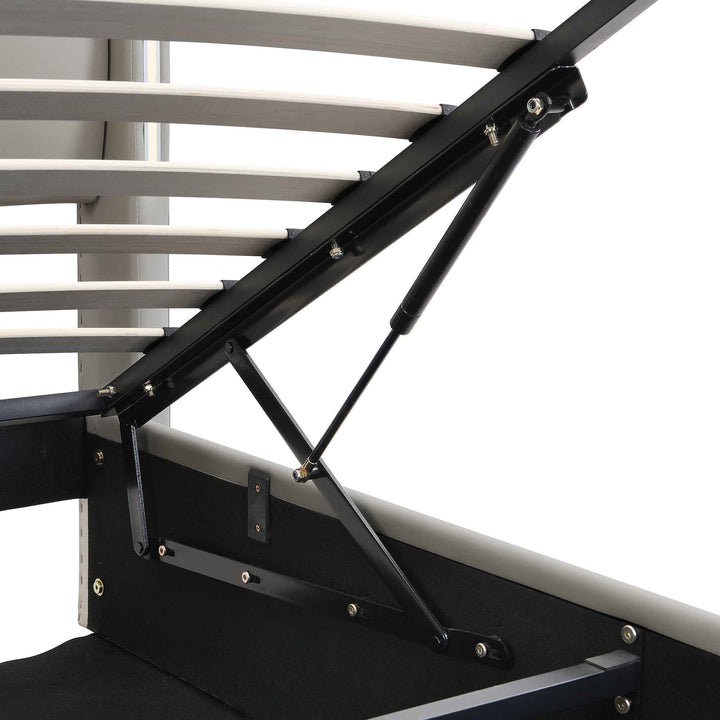 Super king size ottoman bed PU light grey with LED, USB ports, adjustable headboard 180x200cm INFINITEKAELIS