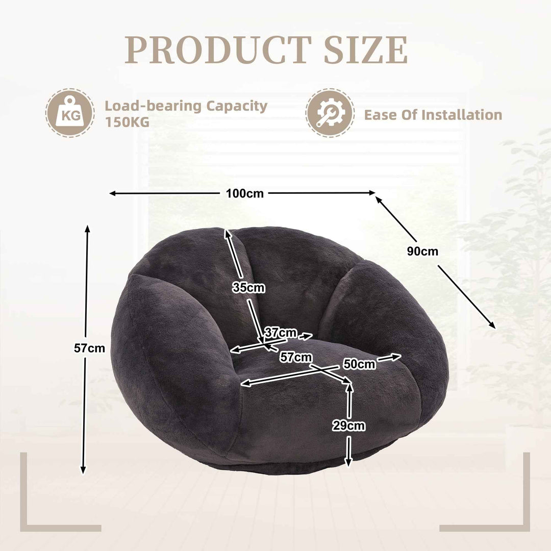Lazy chair shell shaped sofa black faux fur, memory foam bean bag chair removable cover