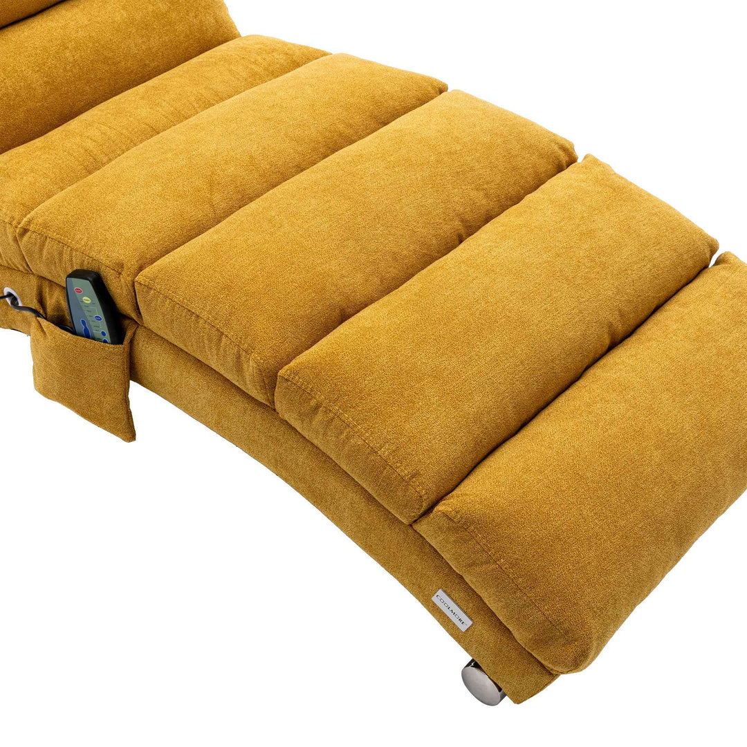 Chaise Lounge Chair Yellow Linen, Modern Recliner for Living Room Bedroom XXXXIV